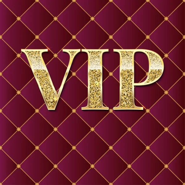 VIP letras douradas com glitter no fundo acolchoado abstrato, cartão de luxo. Ornamento de luxo de repetição geométrica com quadrado diagonal dourado. Modelo para convite, capa ou banner — Vetor de Stock