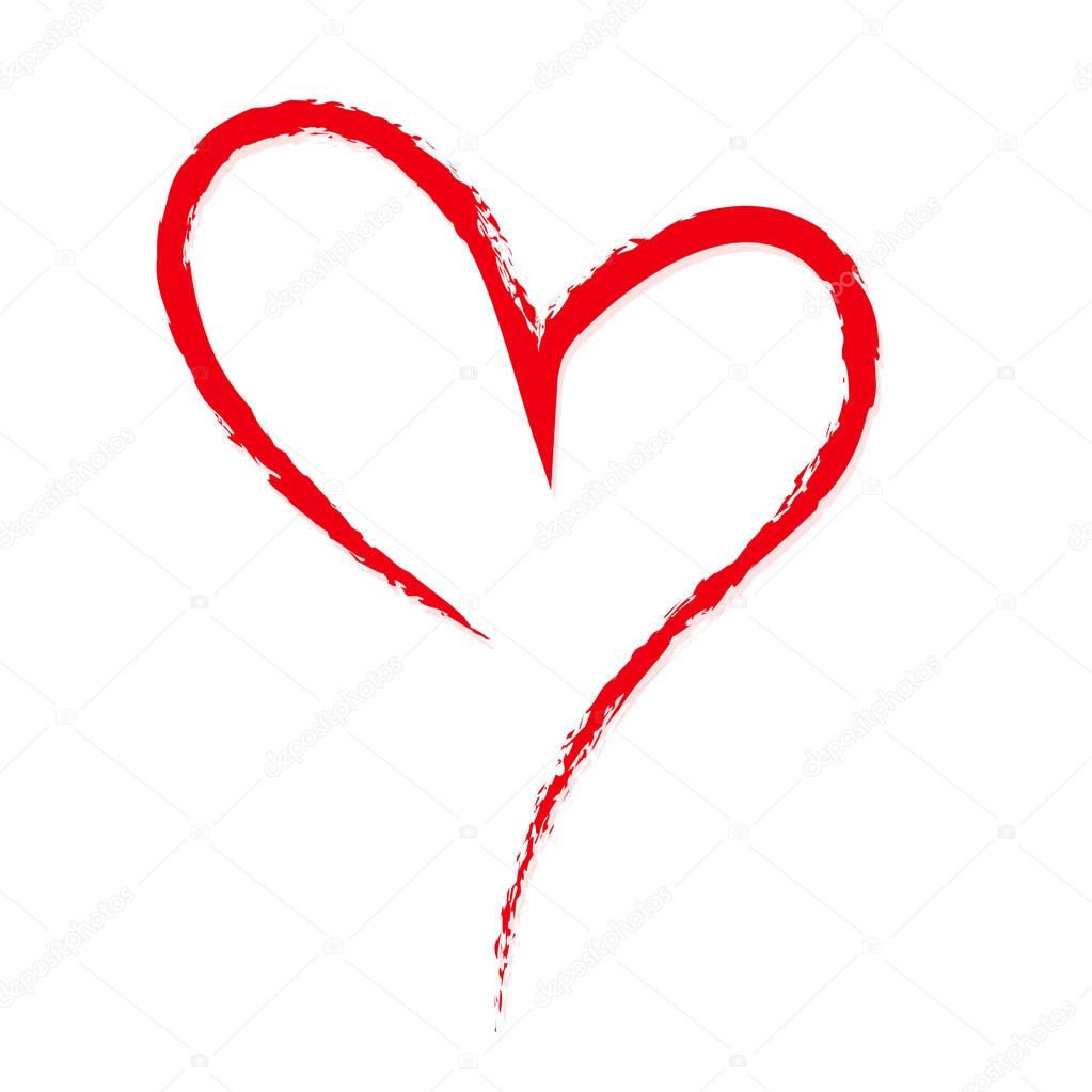 Hand-drawn, sketchy, doodle red heart on white backdrop. A symbol drawn with a brush. Template, mock-up for Valentine or Mother day, postcards, printing on t-shirts with love for loved ones