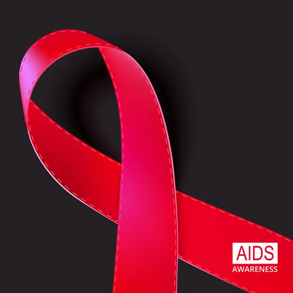 Realistische Darstellung des roten Bändchenvektors auf schwarzem Hintergrund. Symbol für Aids, Hiv, Herzkrankheiten, Schlaganfall-Bewusstsein — Stockvektor