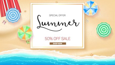 Reklam afiş satış tipografi ile. Satışı yüzde 50 indirim summer, şimdi satın al