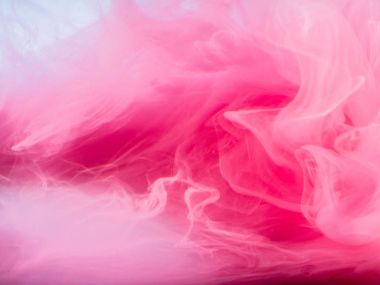 Soyut arka plan renkli. Pembe duman, su, evrenin şekillerinin mürekkeple. Soyut hareket, çok renkli boya akışının donmuş. Yumuşak odak, bulanık zemin ile yatay fotoğraf