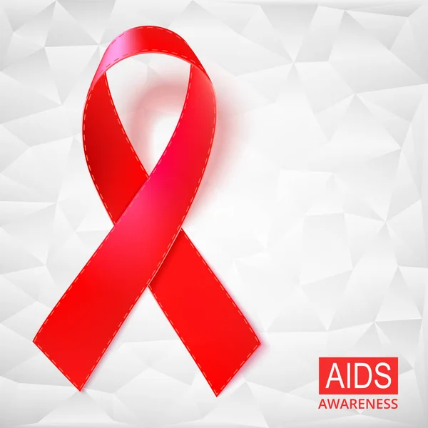 Realistische Darstellung des roten Bändchenvektors auf weißem Hintergrund aus Dreiecken. Symbol für Aids, Hiv, Herzkrankheiten, Schlaganfall-Bewusstsein — Stockvektor