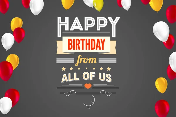 Salutations élégantes joyeux anniversaire, carte créative avec ballons gonflables et banderoles — Image vectorielle
