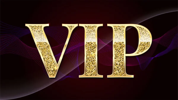 Goldenes Symbol für Exklusivität, das Label vip mit Glitzer. sehr wichtige Person - VIP-Symbol auf Elite, abstrakte eine Welle von Rauch Hintergrund, Luxuskarte. Vorlage für VIP-Banner, Einladung oder Cover — Stockvektor