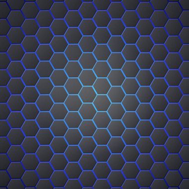 Peteğin 3d altıgen sorunsuz zemin mavi elektrik ışık ile soyut. Mavi zemin üzerine metalik altıgen yanarak bahislerin doğru. Kapak, poster, afiş ve diğer için şablon