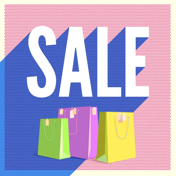 Yarı ton satış poster färgklickar uzun gölge ile gelen zemin üzerinde. Vintage, retro grafik ve etiketi ile alışveriş torbaları. Renkli promosyon afiş, poster tasarımı. Reklam banner, vintage tasarım satış