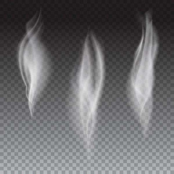精致的白色烟波浪对透明背景、 数字逼真的烟雾、 矢量 3d 插画的一套。缕轻烟的几个选项. — 图库矢量图片
