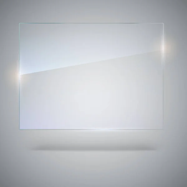 Blank, transparent vector glass plate. Vector template, mock-up banner with copy-space. Photo realistic texture with highlights and glow on the background. See through the plastic, 3D illustration — Stock Vector