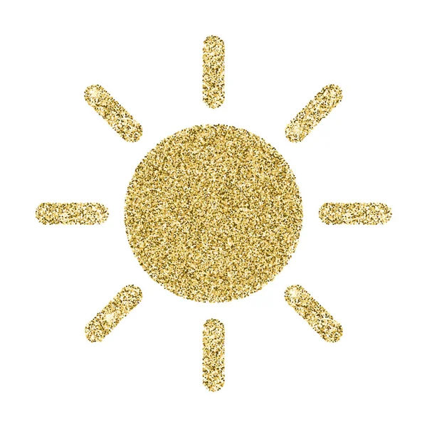 Ikona slunce s třpytivým efektem, izolované na bílém pozadí. Osnovy ikony, vektorová piktogram. Symbol zlatého částice prachu — Stockový vektor