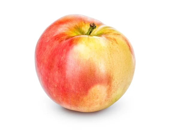 Целое яблоко со стеблем изолировано на белом фоне, крупным планом. Свежее единичное яблоко, вырезанное с текстурой и путем обрезки — стоковое фото