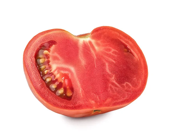 Röd hackad tomat isolerad på en vit bakgrund, närbild. En färsk skuren tomat, skär ut med textur och urklippsbana — Stockfoto