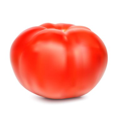 Beyaz bir arka plan üzerinde izole kırmızı bütün domates yakın çekim. Doku ve kırpma yolu, vektör 3d çizim ile taze domates kes şunu