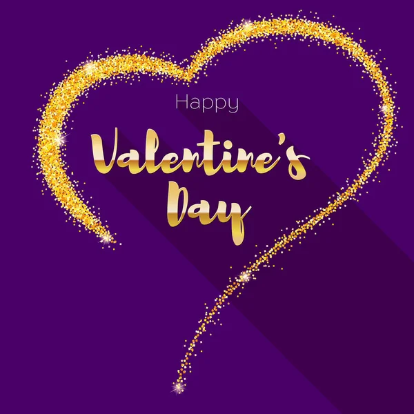 Tarjeta de felicitación con corazón dibujado a mano. Corazón dorado de arena, polvo de estrellas con purpurina. Cartel para el día de San Valentín para sus seres queridos — Vector de stock