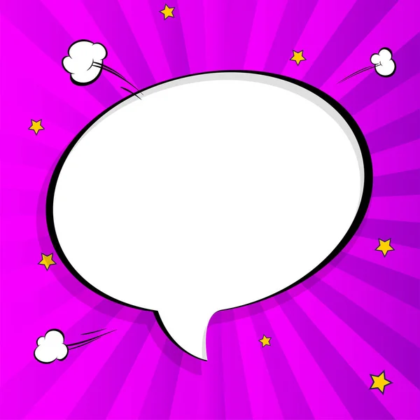 Burbuja de chat de arte pop en estilo de cómic, plantilla de diseño en blanco con puntos de medio tono, burbuja de voz cómica. Rayos de nubes y patrón de puntos aislados. Pensamientos burbuja en el estilo de cómics de arte pop — Archivo Imágenes Vectoriales