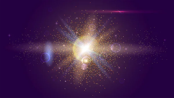 Wazig lichtstralen en lens flare achtergrond. Lichte glanseffect. Ster uitbarsting met sparkles. Abstracte achtergrond van lichte beweging. Dynamische digitale, technologie achtergrond. Vectorillustratie — Stockvector