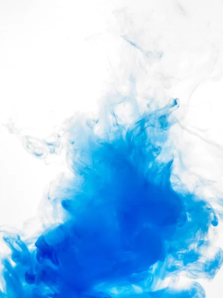 Inkt swirl in water geïsoleerd op een witte achtergrond. De verf in het water. Zachte verspreiding een druppels van blauwe inkt in water close-up. Abstracte achtergrond. Soft Focus Sea... — Stockfoto