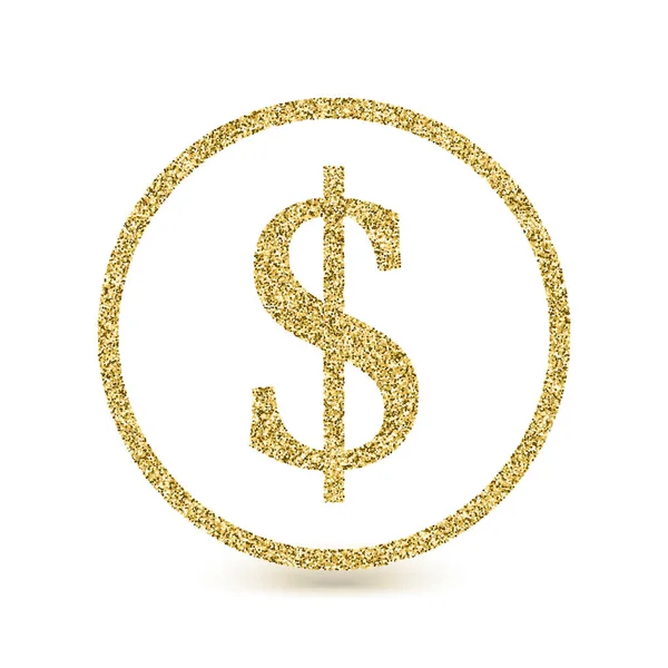 Dolaru ikona s třpytivým efektem, izolované na bílém pozadí. Osnovy ikonu dolar, peníze symboly, vektorové piktogram. Symbol zlatého částice prachu — Stockový vektor