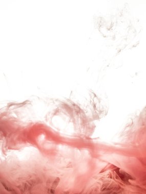 Beyaz arka plan üzerinde izole su mürekkep girdap. Boya su. Pembe mürekkep su yakın çekim yumuşak dağıtım damlacıkları bir. Arka plan. Yumuşak odak, bulanık zemin