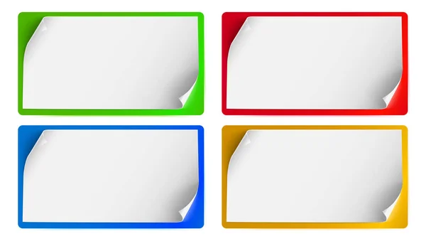 Set of banners, background for advertising and announcements. Blank sheets of paper with curled corners isolated. Horizontal billboards template with bend corners, 3D illustration — Stock Vector