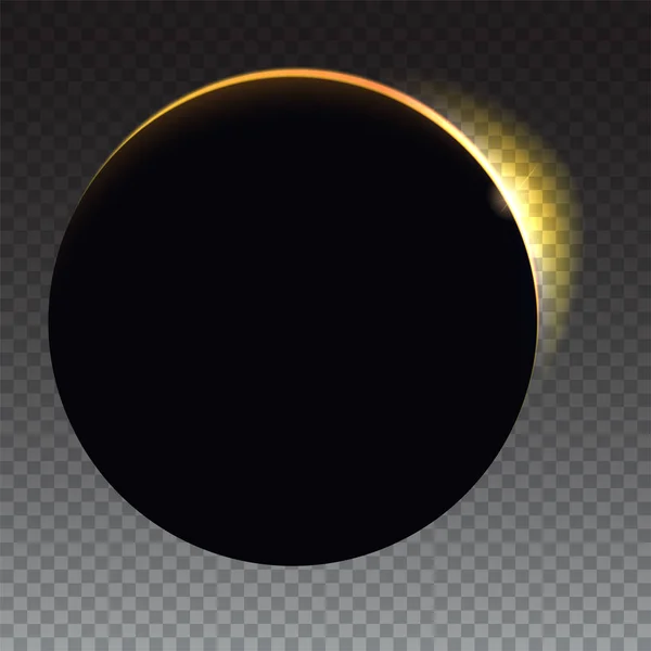 Minimalista con una llamarada al eclipse solar derecho - eclipse a pleno sol. Rayos de luz borrosa sobre fondo negro. Efecto de luz brillante. Aislado sobre fondo transparente — Archivo Imágenes Vectoriales