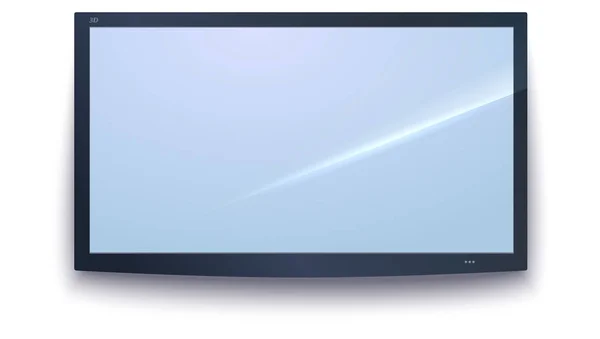 Smart-tv-Symbol, tv-Bildschirm mit dunklem Rahmen, LED-tv hängen an der Wand, isoliert auf weißem Hintergrund. Widescreen-Monitor-Symbol, Designelement, Vorlage für Ihre Arbeit. 3D-Illustration. — Stockvektor