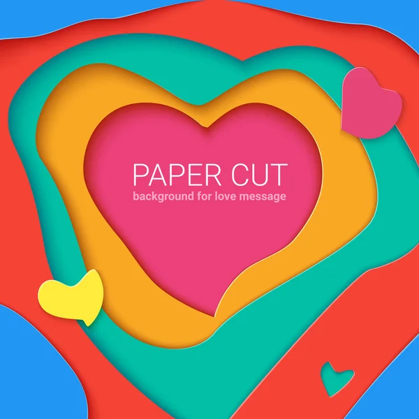 Πρότυπα με χαρτί κομμένα σε σχήματα καρδιάς, μοντέρνο σχεδιασμό αφηρημένη. Διάνυσμα 3d απεικόνιση, papercut σχήματα με σκιά. Ρεαλιστική πολλαπλών στρώσεων, σκάλισμα του χαρτιού. — Διανυσματικό Αρχείο