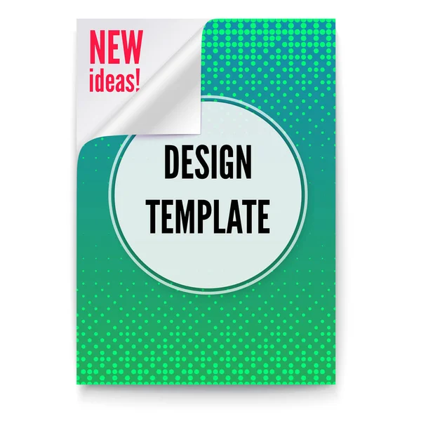 Layout template in A4 size, business brochure, flyer design. Paper poster with creative idea and curved corner on white background. Green sheet of paper with the folded corner, 3D illustration. — Stock Vector