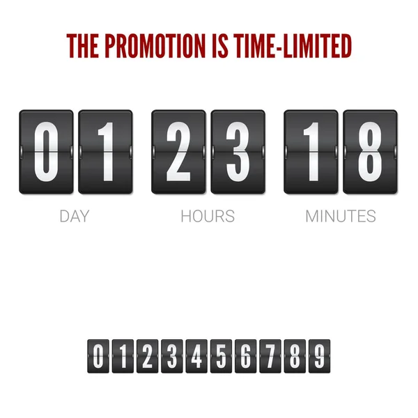 アナログ ounter の残り時間、フリップ時計タイマー。白い背景で隔離のカウント ダウンの時計。フリップ カウント ダウン タイマー クロック カウンターのテンプレート。タイマー、3 d の図の番号のセット. — ストックベクタ