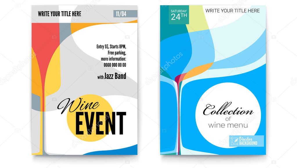 Template for Cocktail Party, Wine festival event or menu covers, A4 size. Vector template of poster, design layout for brochure, banner, flyer. Posters design with abstract graphic isolated on white.