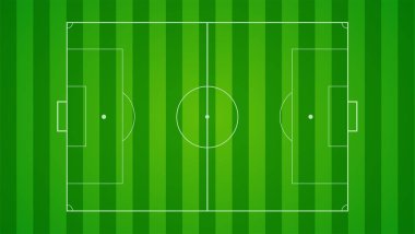 Avrupa Futbol, futbol sahası yatay arka plan üzerinde. İşaretler ve kırpılmış çim, yukarıdan görüntüleyin. Plan için taktik geliştirme ve strateji oyunu oyun alanı.