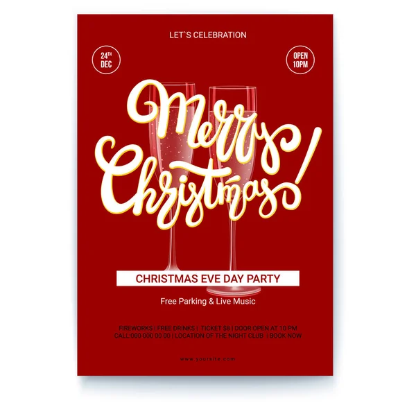 Template of greetings poster of Merry Christmas with text design example. Hand calligraphy, lettering, a congratulatory inscription. Mock-up for creative arts, print design for Christmas events — Stock Vector