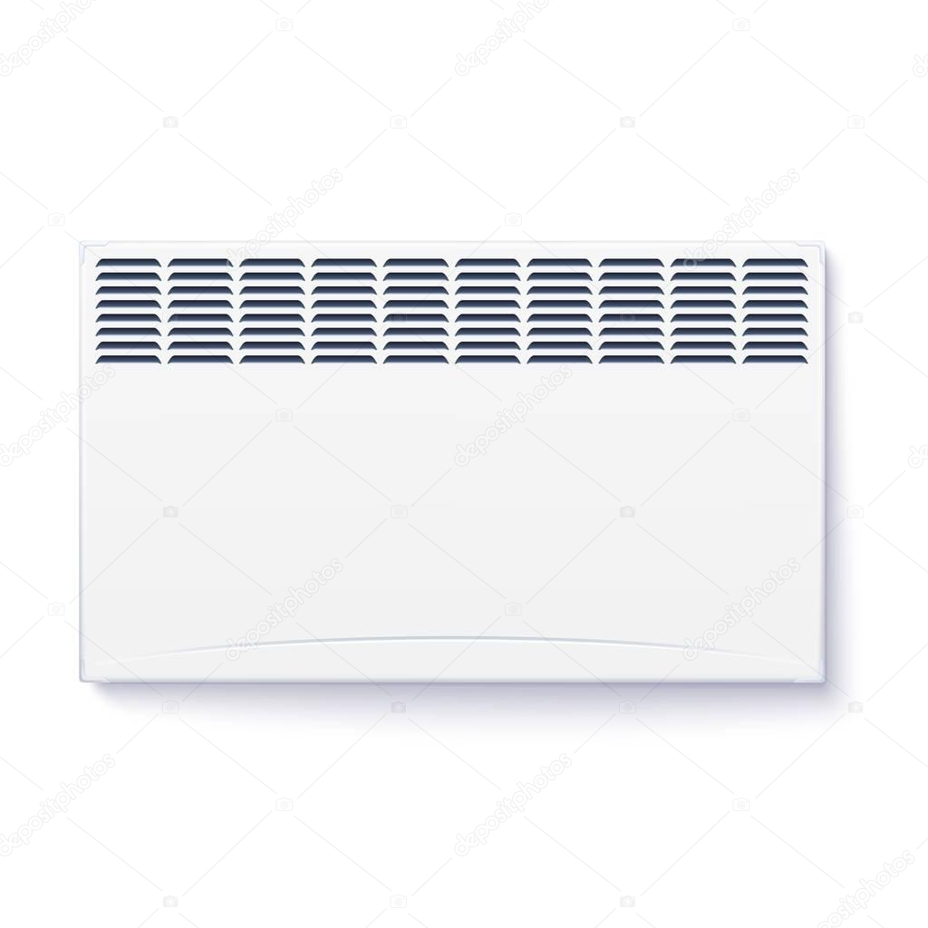 Domestic electric heater, icon of home convector, electric panel of radiator appliance for space heating isolated on white wall