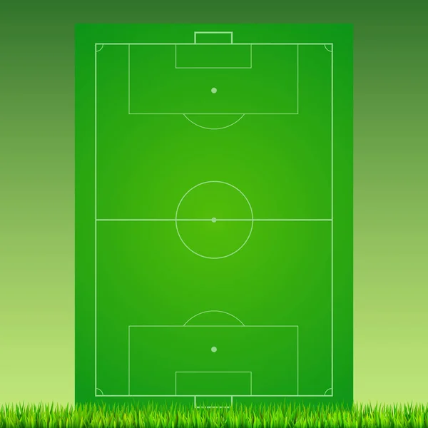 Terrain de football avec de l'herbe sur fond vert. Fond pour affiches, bannière avec terrain de football européen avec balisage. Illustration 3D, prête à imprimer . — Image vectorielle