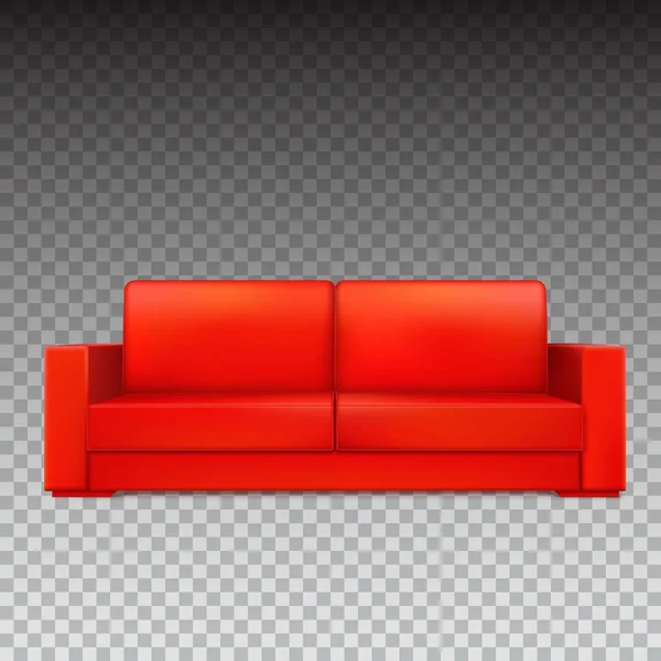 Sofá de luxo moderno vermelho para sala de estar, recepção ou salão. Ícone de objeto único, design realista, vetor isolado em fundo transparente, ilustração 3D . — Vetor de Stock