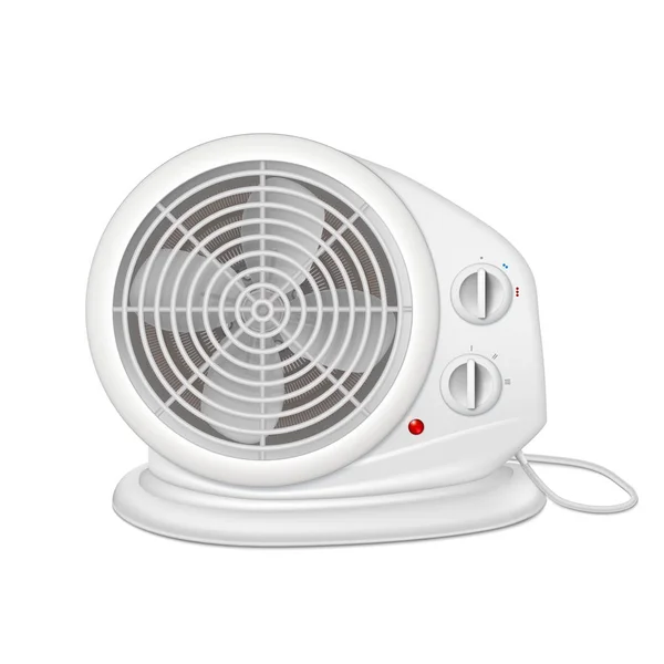 Chauffage électrique avec ventilateur, appareil radiateur pour le chauffage des locaux. Icône de chauffage domestique avec cordon électrique. Illustration 3D isolée sur fond blanc — Image vectorielle