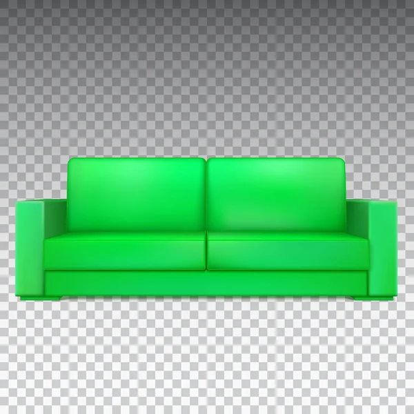 Green modern luxury sofa for living room, reception or lounge. Realistic icon of single object, vector isolated on transparent background, 3D illustration. — Stock Vector