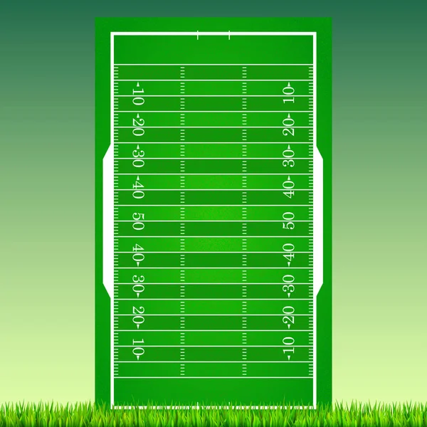 Футбольное поле на зеленом фоне. Фон для плакатов, баннер с американским футбольным полем с разметкой, вид сверху. 3D иллюстрация, готовая к печати и дизайну — стоковый вектор