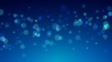 Bokeh etkisi, parlayan ışık bulanık noktalar. Mavi hareketli yanıp sönen hareketli parçacıklar kökenli. Bulanık Noel ışıkları. 4k Dolly vurdu