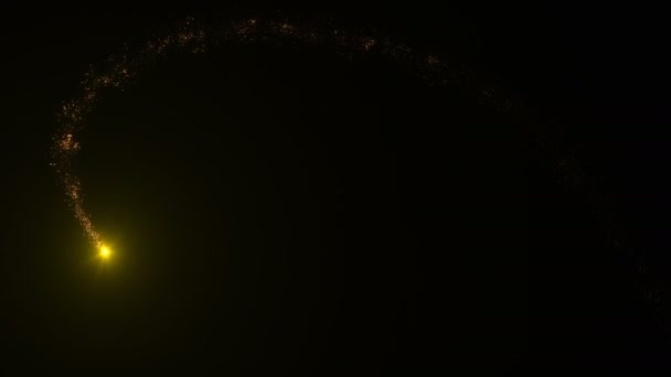 Cometa voador com uma cauda de partículas de poeira de estrelas brilhantes em um fundo preto. Vídeo 4K para sobreposição no modo de mistura de tela. Animação CGI do cometa espacial — Vídeo de Stock