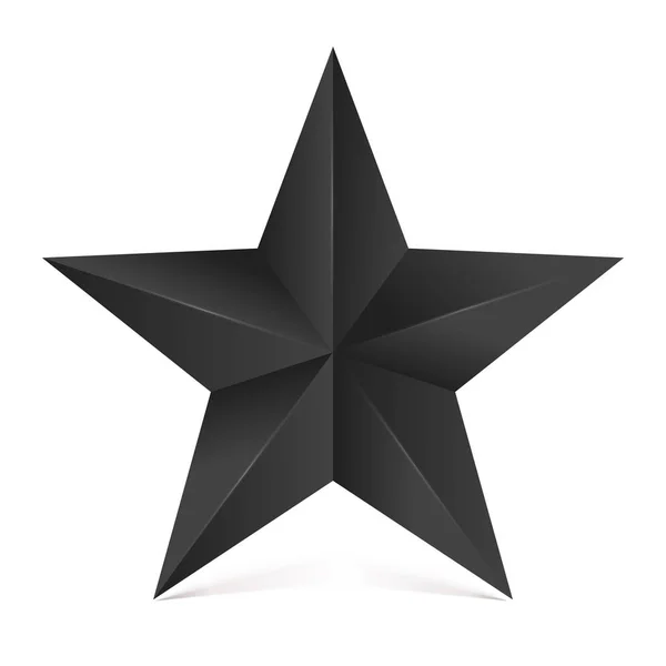 Étoile volumétrique à cinq branches avec ombre. Icône de classique étoile noire sur fond blanc, illustration 3D — Image vectorielle