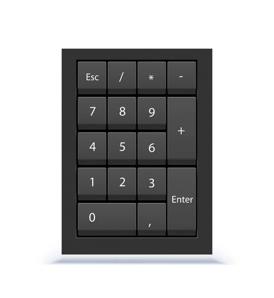 Цифровая клавиатура, вид вблизи. Numpad с цифрами, клавиатуры на белом фоне — стоковый вектор