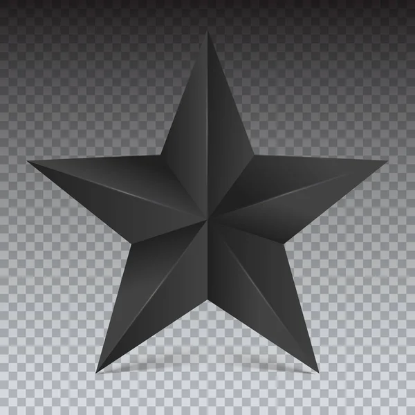 Estrela volumétrica de cinco pontas. Ícone da estrela preta clássica sobre fundo transparente branco, ilustração 3D — Vetor de Stock