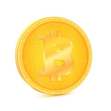 Sanal para Bitcoin para. Sikke yan, sembol teknoloji para döndü. Dijital para cryptocurrency. Beyaz arka plan üzerinde izole bitcoin simgesi, altın sembolü.