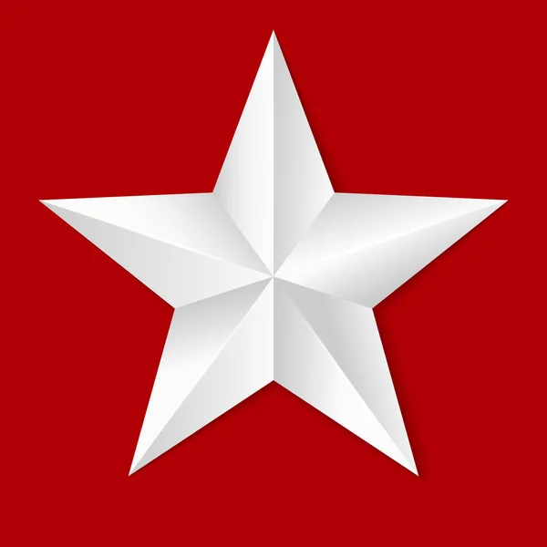 体积五尖星。红色背景上的经典白色星形图标, 3d 插图关闭 — 图库矢量图片