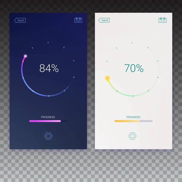 Framsteg av belastning för mobilappar, web preloader på transparent bakgrund. Ladda, uppdatera eller ladda ner diagram ikon av förloppsindikator, minimal platt design med andel av framsteg, 3d illustration — Stock vektor