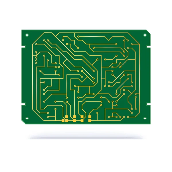 Цифровая плата изолирована на белом. Медные контакты на зеленый textolite Board для технологического фона. Электронная компьютерная техника — стоковый вектор
