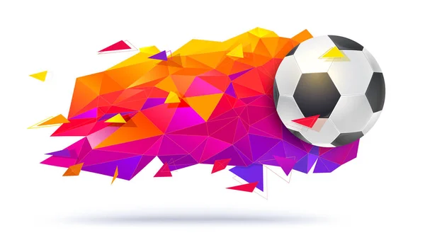 Logo für Fußballmannschaften oder Turniere, Meisterschaften Fußball. Kreative Low-Poly-Trendkulisse mit Ball und Dreiecken für T-Shorts, Poster, Banner, Covers und Einladungen. — Stockvektor