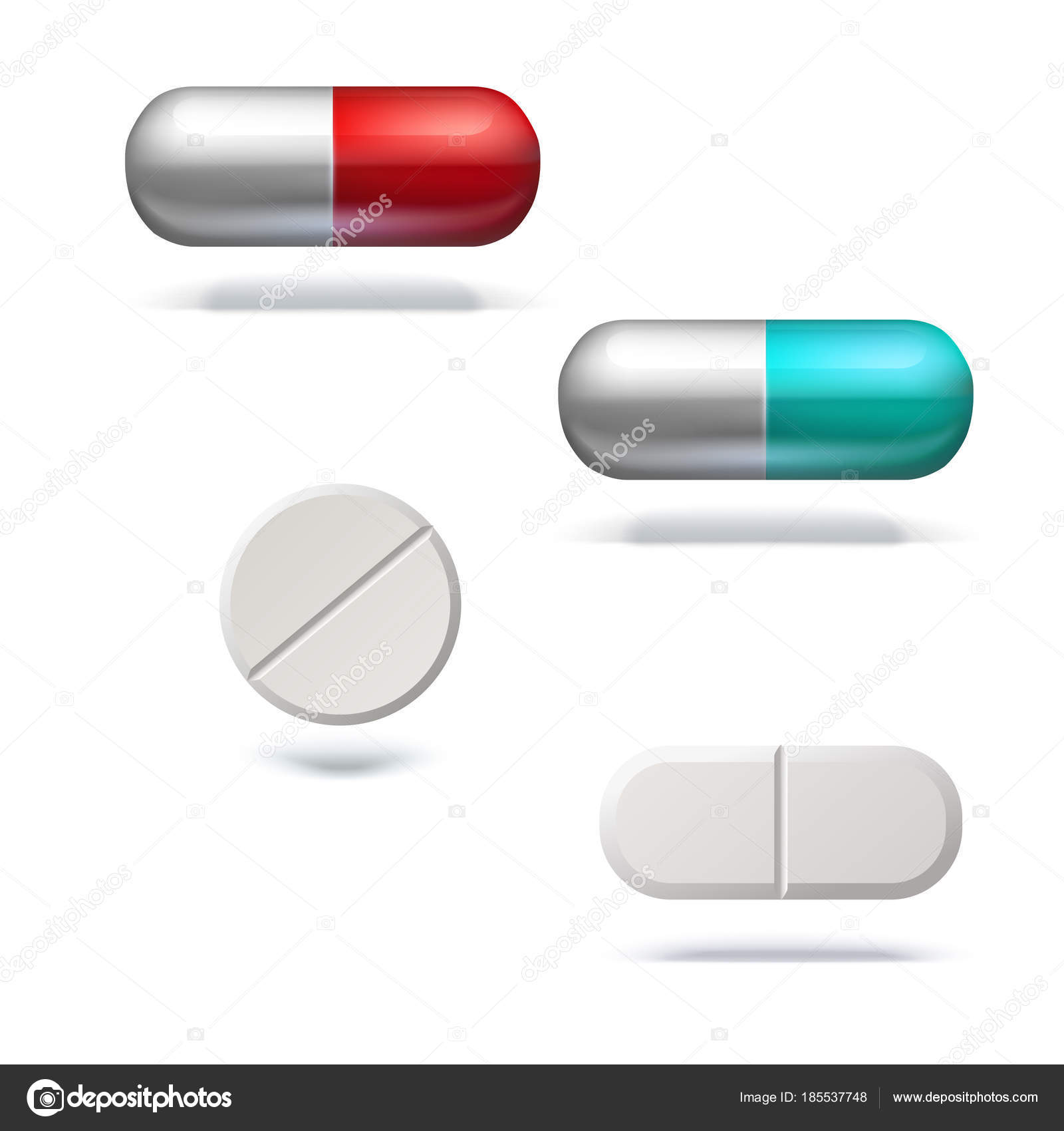 different pills and capsules for illness set of realistic template pill template