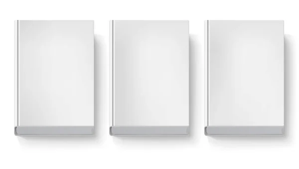 Εξώφυλλο του βιβλίου που απομονώνονται σε λευκό φόντο. Τρία βιβλία κενό χωρίς κείμενο και ζωγραφιές, κάτοψη με τις σκιές. 3D απεικόνιση, αντικείμενο για design και branding — Διανυσματικό Αρχείο
