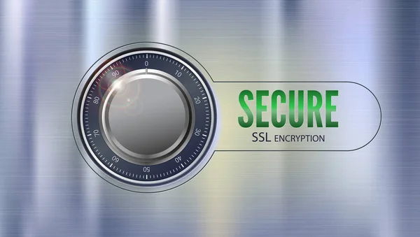 Conexión SSL segura, ilustración 3D. Concepto de seguridad de la información y los datos protegidos. Cerradura segura en superficie metálica con textura. Tecnología segura de cifrado de datos, señal de privacidad de certificado https — Vector de stock